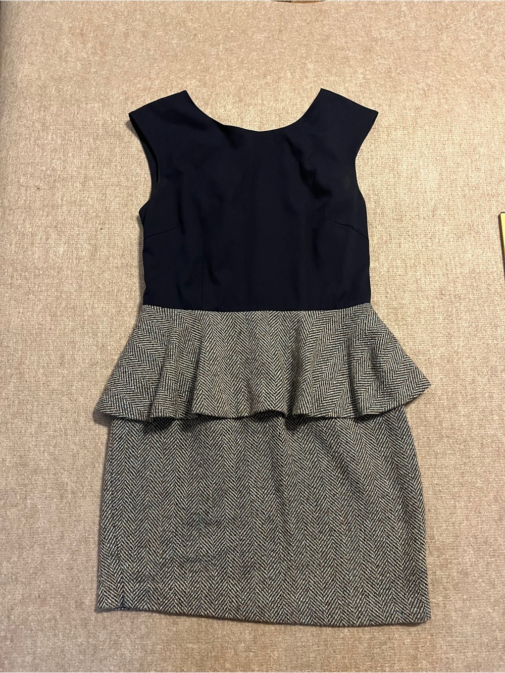fab'rik Navy Bodice with Gray Herringbone Peplum Sheath Dress medium